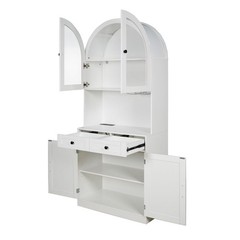 75″ Farmhouse Pantry Cabinet Coffee Bar Storage W/ Charging Station, Drawer,Door