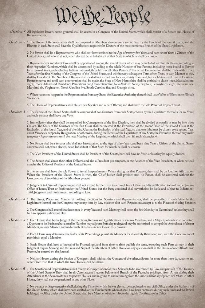 Constitution of The United States Remastered Version US History Poster 16×24