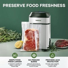 InstaSeal Airtight Double Seal Compact Upright Bag Food Vacuum Sealer w/ 12 Bags