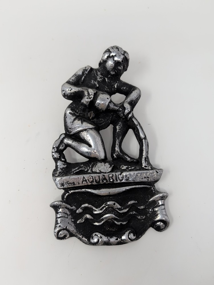 Wall Mounted Aquarius Silver Plaque Made In Mexico 7.5 In H 4.25 In L