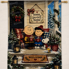 Garden Flag 12×18 Snoopy Charlie Brown Lucy Winter Porch Double Sided Handmade