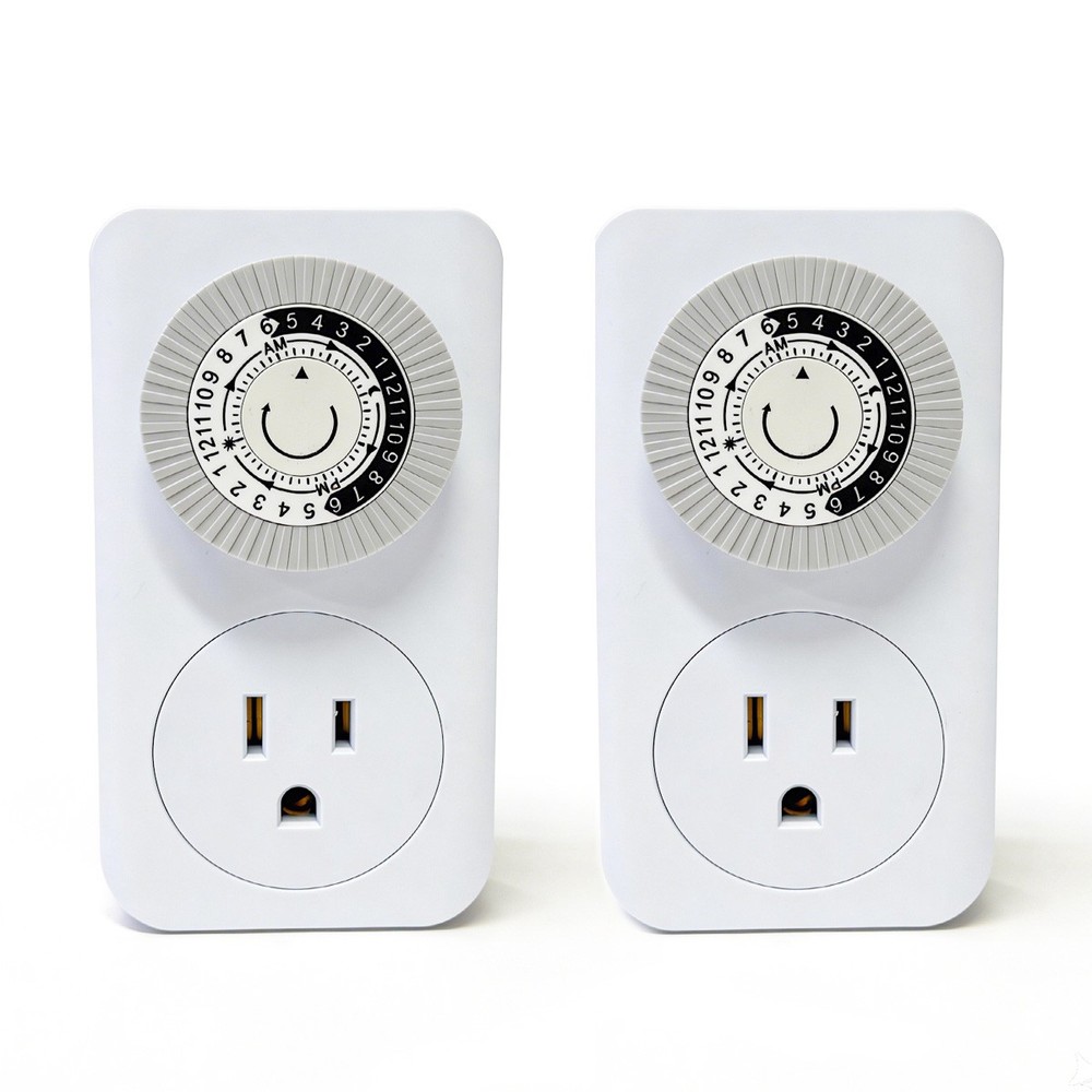 2 Pack Indoor 24-Hour Mechanical Outlet Timer Plug Indoor 2 or 3 Prong