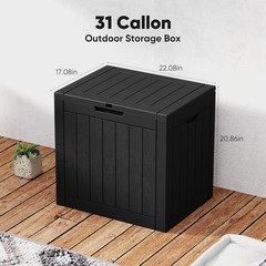 31 Gallon Outdoor Storage Box, Waterproof Deck Box with Lockable Lid, Patio Furn
