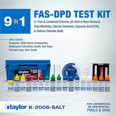 K-2006-SALT FAS-DPD, 9-In-1 Pool & Spa Test Kit, Free & Combined Chlorine, Ph, A
