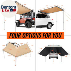Vehicle Awning 4.6’X6.6′ Roof Rack Pull-Out Sun Shade UV50+ Pu3000Mm, Retractabl
