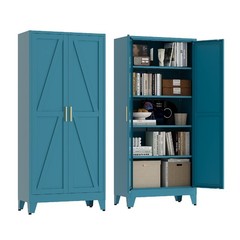 71″ Tall Pantry Cabinet, Blue Metal Pantry Storage Cabinet