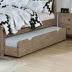 Transitional Trundle Bed Frame, Warm Gray Wire-Brushed Wood, Modern Under-Bed