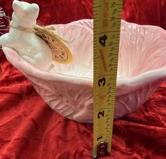 Arlington Designs Figural Bunny Pink Cabbage Bowl 6.5in Spring Easter Decor—New