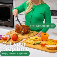 Bamboo Cutting Board Trio with Juice Grooves—Easy Clean & Eco-Conscious
