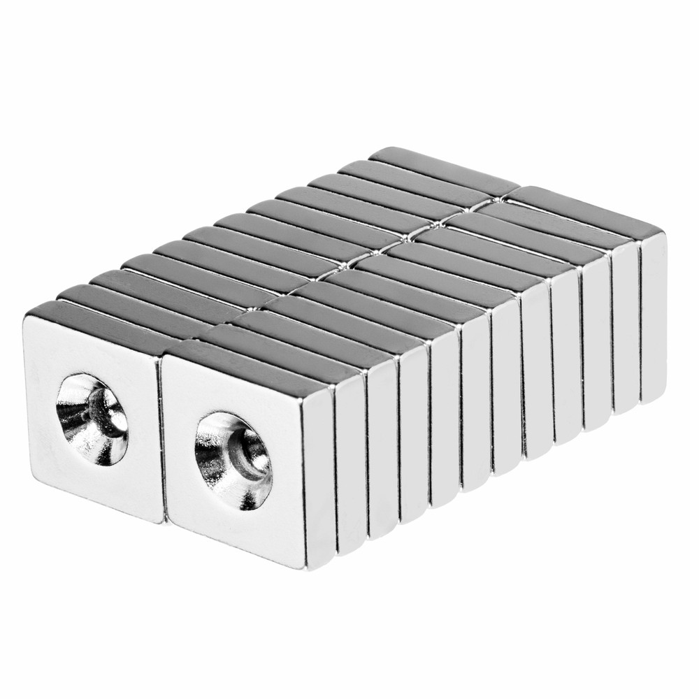 1/2 x 1/2 x 1/8 Inch Neodymium Countersunk Block Magnets N52 (24 Pack)