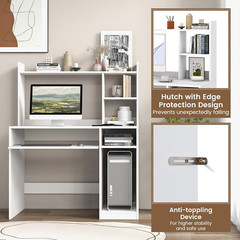 Modern White Desk with Hutch & Charging Station for Home Office & Study