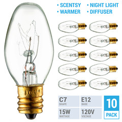 (10 Pack) 15W 15 Watt Scentsy Plug-in Wax Warmer Night Light Diffuser C7 Bulbs