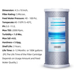 Geekpure 4 Pack Carbon Block Replacement Water Filter 4.5″ x 10″ – 5 Mic