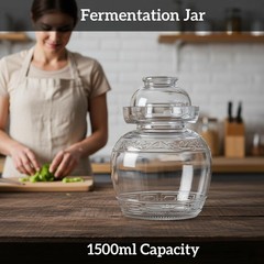 1.5L Glass Jar with Lid Fermentation Jar, Traditional Fermenting Kit Crock with