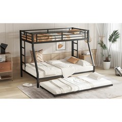 Twin Over Twin Bunk Bed with Twin Trundle Triple Bunk Beds for Kids Teens Adults