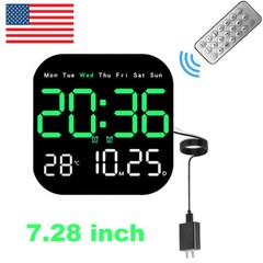 LED Large Digital Wall Clock Temperature Date Week + US Charger / Remote Control