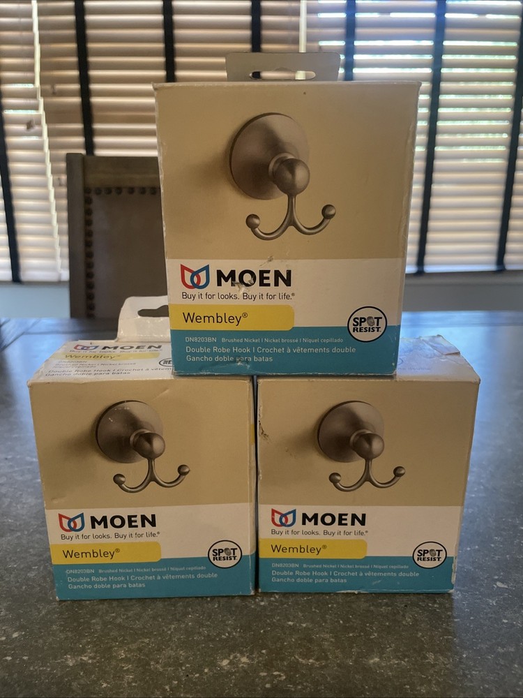 3 Lot Moen Wembley Brushed Nickel Silver Double Robe Hook