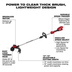 Milwaukee Tool 2828-20E String Trimmer, 9.1 Lb, Cordless, 18V Dc