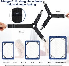 4 Bed Sheet Fasteners Adjustable Elastic Suspenders Straps Mattress Covers Clips