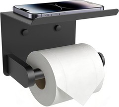 Matte Black Toilet Paper Roll Holder with Shelf SetSail Wall Mount