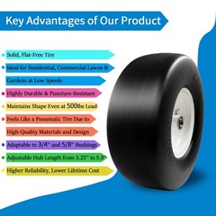 2Pcs 13×5.00-6 Flat Free Tire and Wheel for Lawn Mowers & Zero Turn Mowers, with