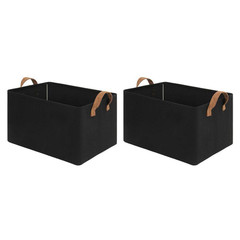 Black 16.5 In. X 10.3 In. Fabric Decorative Basket Set of 2 with Handles