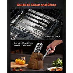 Uimoso 15-Piece Kitchen Knife Set with Block and Sharpener, High Carbon Steel