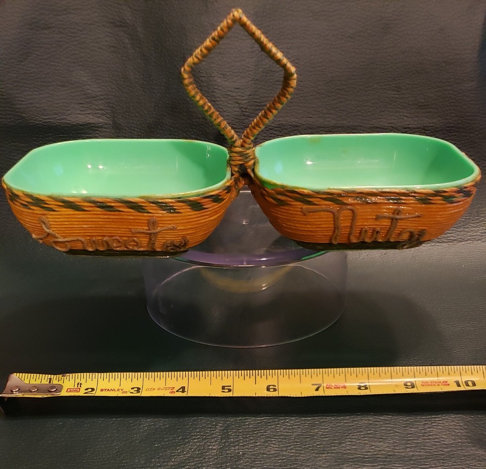 Vtg MCM Green Sweets & Nuts Burrite 300 Bowl, Burroughs Co, Los Angeles, Calif