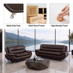 NEW Brown Leather Gel 2PC Sofa Set Contemporary Modern Living Room Furniture