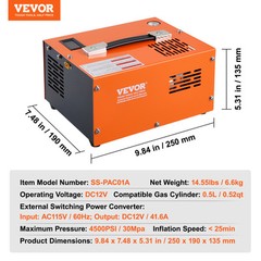 VEVOR PCP Air Compressor 4500PSI External Converter DC12V & AC115V Manual Stop