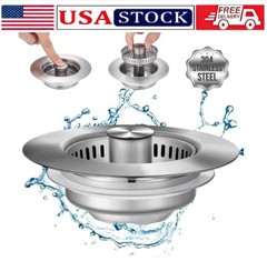 3-in-1 Kitchen Sink Drain Kit Strainer Stopper & Drain Assembly Stainless Steel