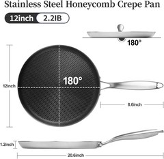 Stainless Steel Crepe Pan – 12 Inch Nonstick Crepe Pan, Stainless Steel Honey…