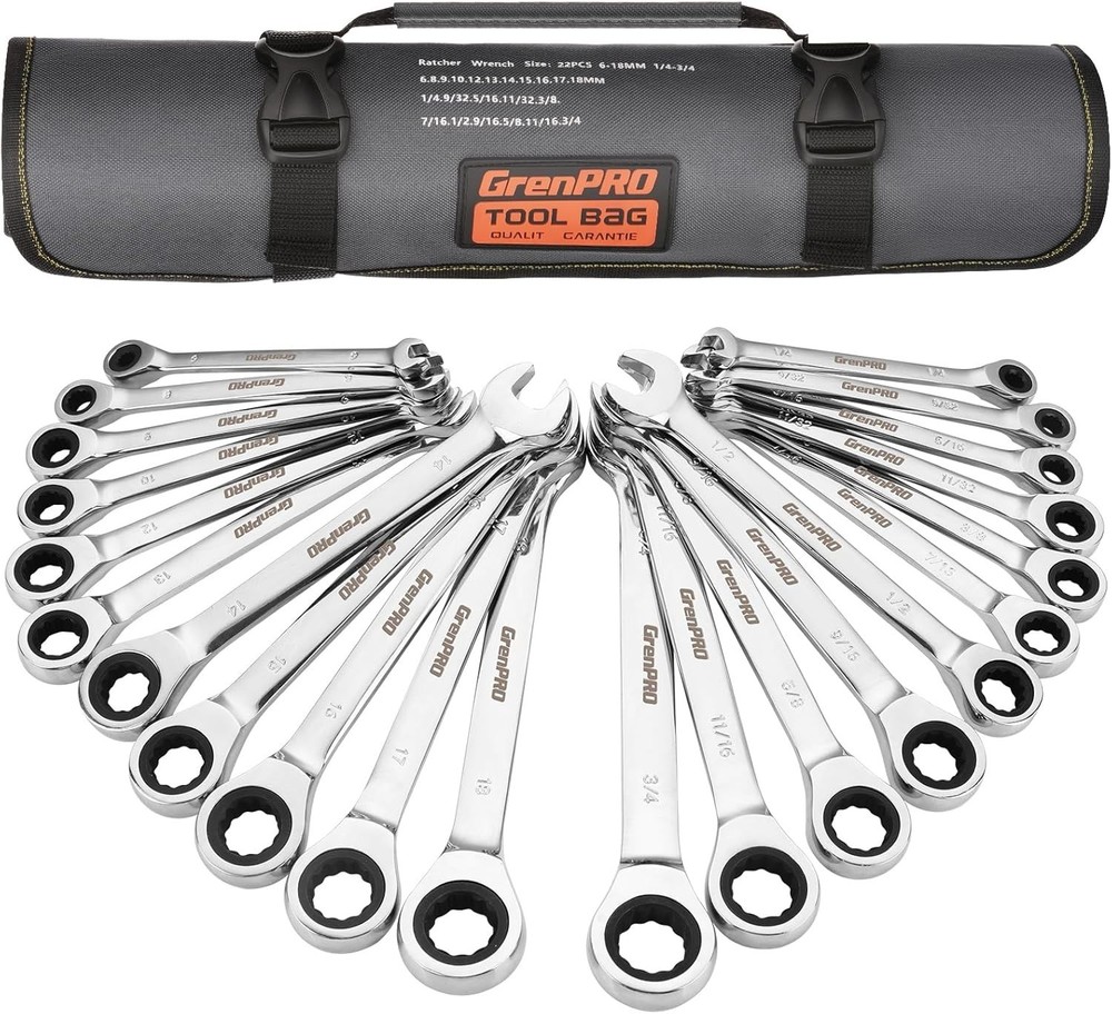 22PCS Ratcheting Wrench Set SAE Metric 72T w/ Pouch