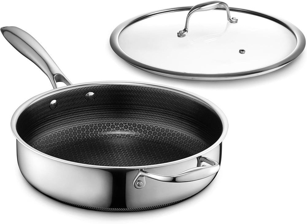 Versatile 3.3-Quart Hybrid Nonstick Sauté Pan with Tempered Glass Lid & Handle