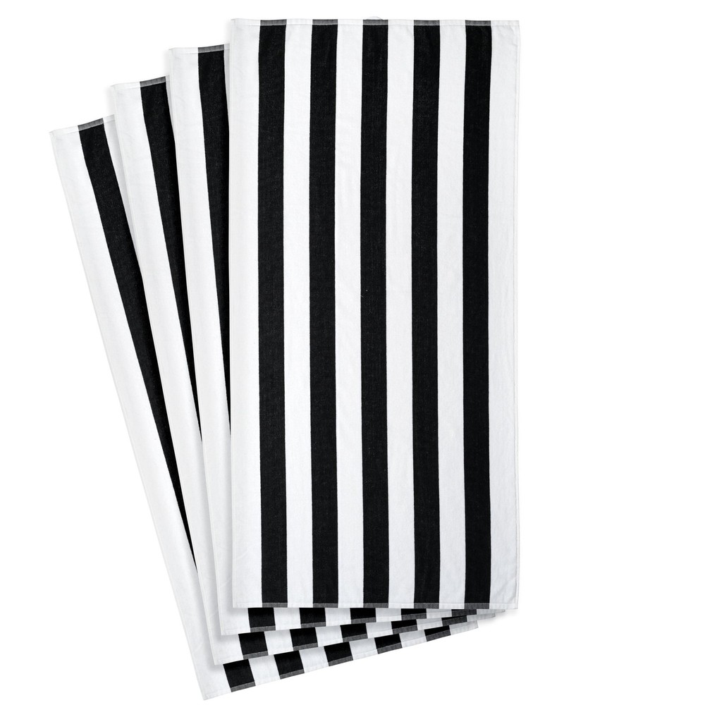 Cabana Stripe Beach Towels, 4 Pack, 58 in x 28 in, Black