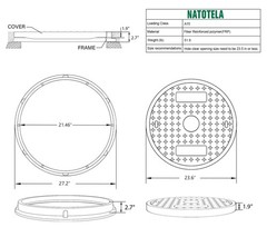 Natotela 24in Round Manhole Cover and Frame, Fiberglass Recessed Solid Top Co…