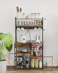 Large Brown Shelf Unit with Power Outlet, Freestanding Storage Organizer