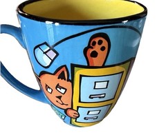 2000 House Kats by Nolan Set of 2 Ceramic Cat Coffee Mugs w/ Handle Multicolor