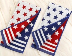 2 Pack Patriotic Hand Towels 4th of July Red Blue Stars and Stripes Cotton Ba