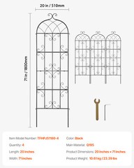4 Packs Metal Garden Trellis 71″ x 20″ for Climbing Plant Support Rustproof