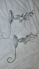 2) Christmas Deer Reindeer Stag Stocking Banner Holder Large Cast Iron Silver