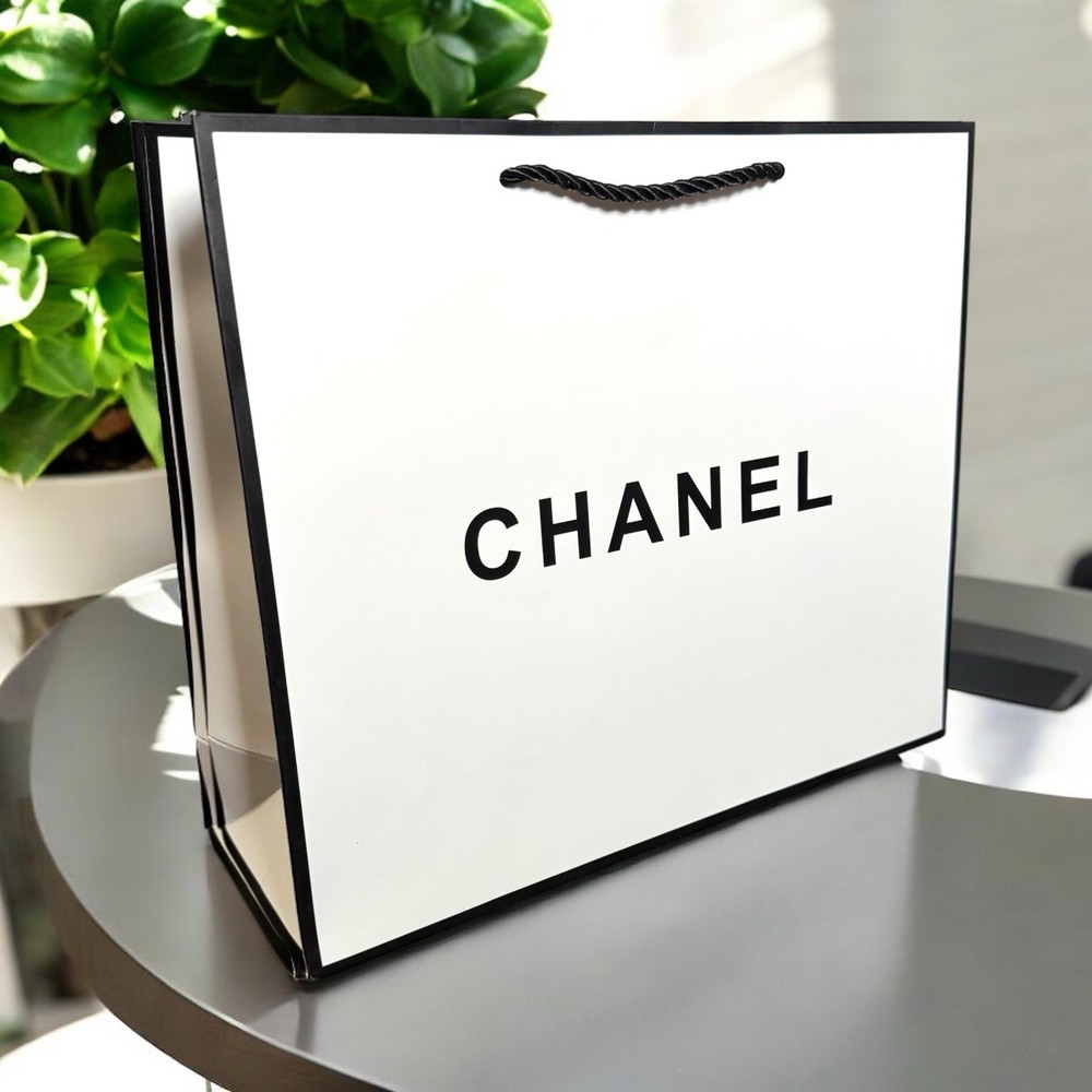 New Chanel Classic White Black MED Shopping Gift Bag 12.75” x 11” x 4”