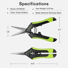 VIVOSUN 6.5″ Hand Pruner Pruning Shear W/ Straight Stainless Black and Green