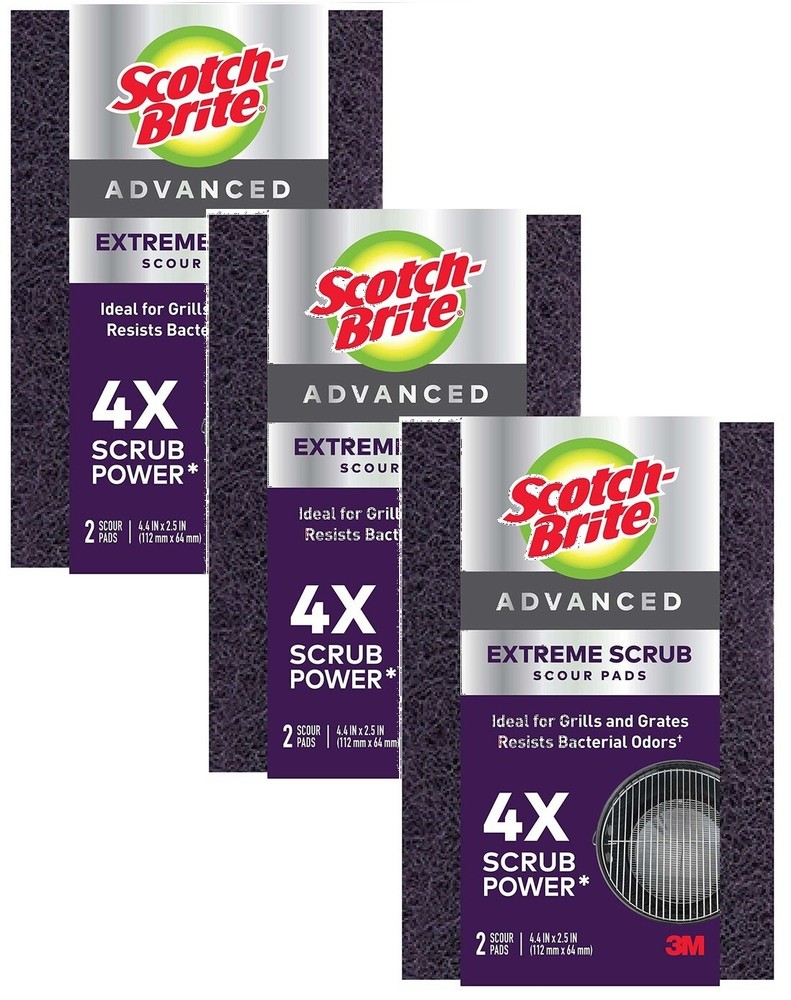 3 ~ Scotch-Brite Extreme Scrub Heavy Duty Scouring Pad For Grill 4.4 in. L 2 pk