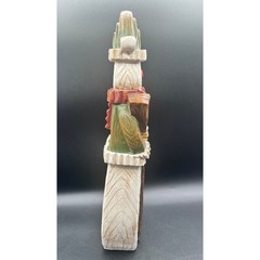 Rustic Folk Art Resin Snowman Figurine Broom Green Red 16″ Decor Christmas