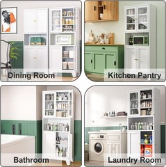 69″ Metal Kitchen Pantry Storage Cabinet With Glass Doors For Kitchen, Office