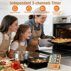 FCXJTU Digital Dual Triple Kitchen Timer, 3-Channel Orange