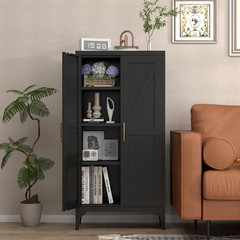 47”H White Metal Pantry Storage Cabinets with Doors and Adjustable Shelves