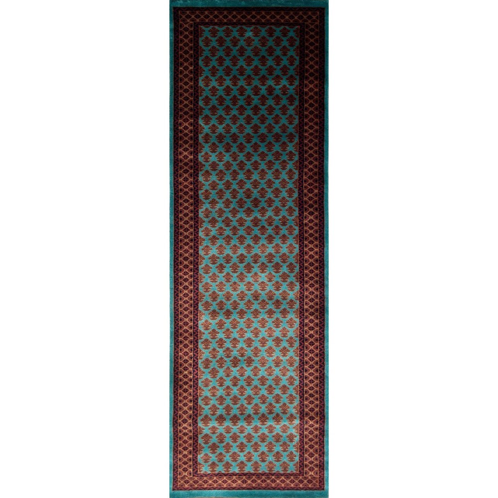 2.5×8 feet Runner Rug Hand Knotted Wool Traditional Lichi, Turquoise