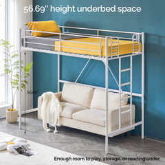Loft Bed Twin Loft Bunk Bed Frame with Stairs Flat Ladder Rung for Kids Adults